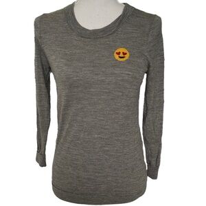 J. Crew Merino Wool Happy Smiley Face Sweater Pullover Long Sleeves Grey Small